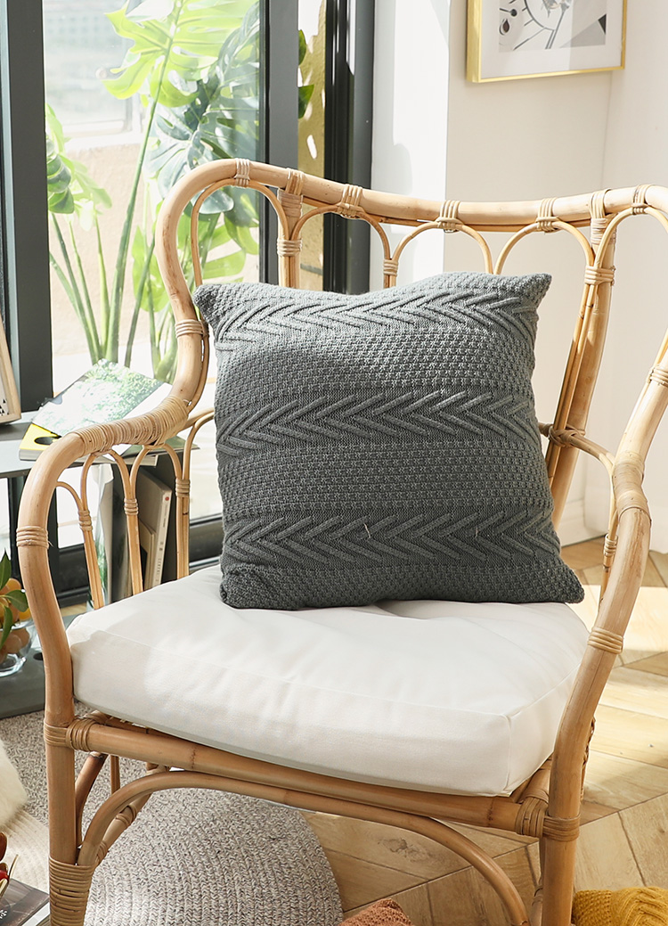 蘑菇说 针织毛线编织沙发装饰抱枕腰垫地板坐靠垫摄影装饰方枕头靠枕