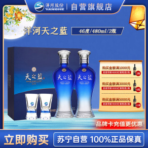 洋河(YangHe) 蓝色经典 天之蓝 46度 480ml*2 礼盒装 浓香型白酒 口感绵柔(新老包装随机发货)