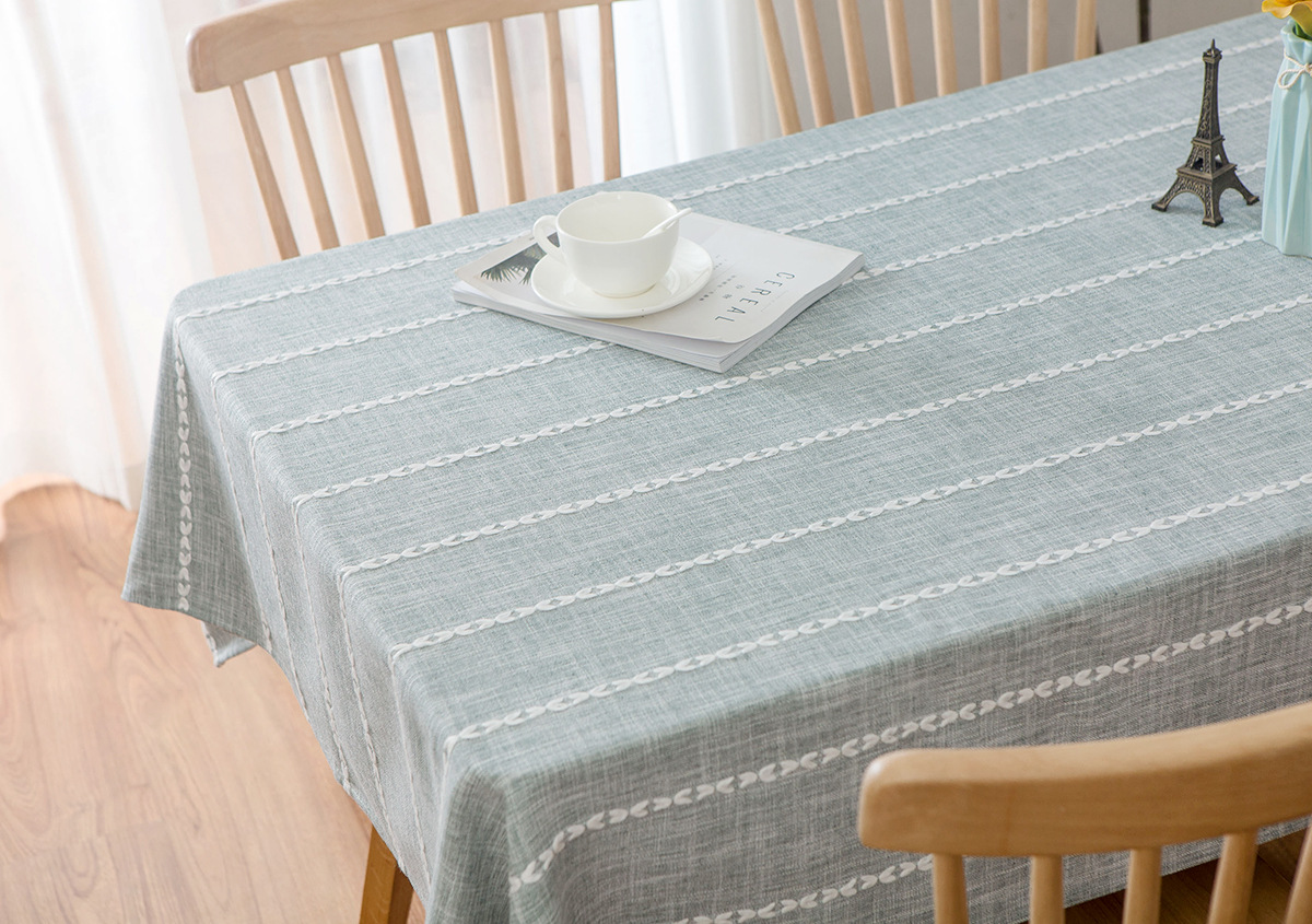 ins风文艺小清新桌布棉麻线条长方形台布防烫简约家用餐桌布艺