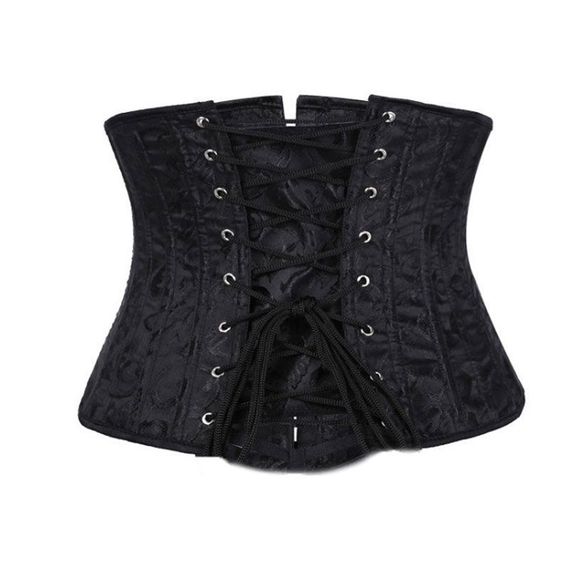 宫廷式束腰带corset腰封功能型外搭塑腰不顶胸提花四扣短款24钢骨黑色