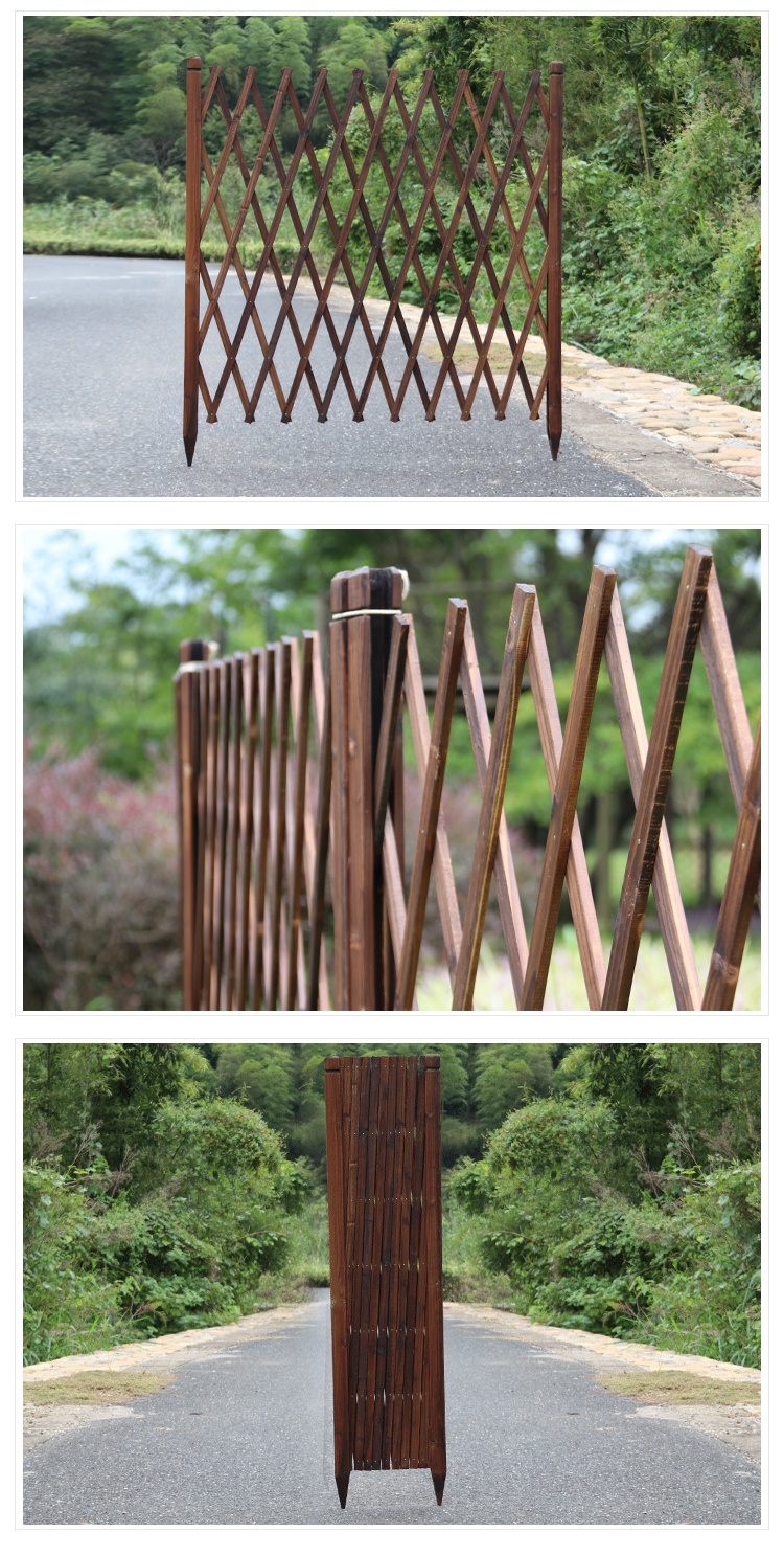 艺可恩防腐木新款栅栏伸缩围栏碳化拉网木篱笆园艺拉户外护栏庭院装饰