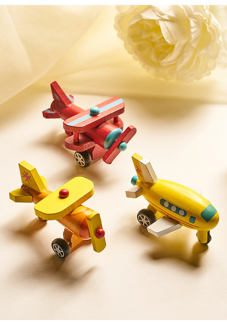 创意迷你木质飞机玩具汽车小摆件幼儿园装饰品男孩儿童房宝宝 两只装