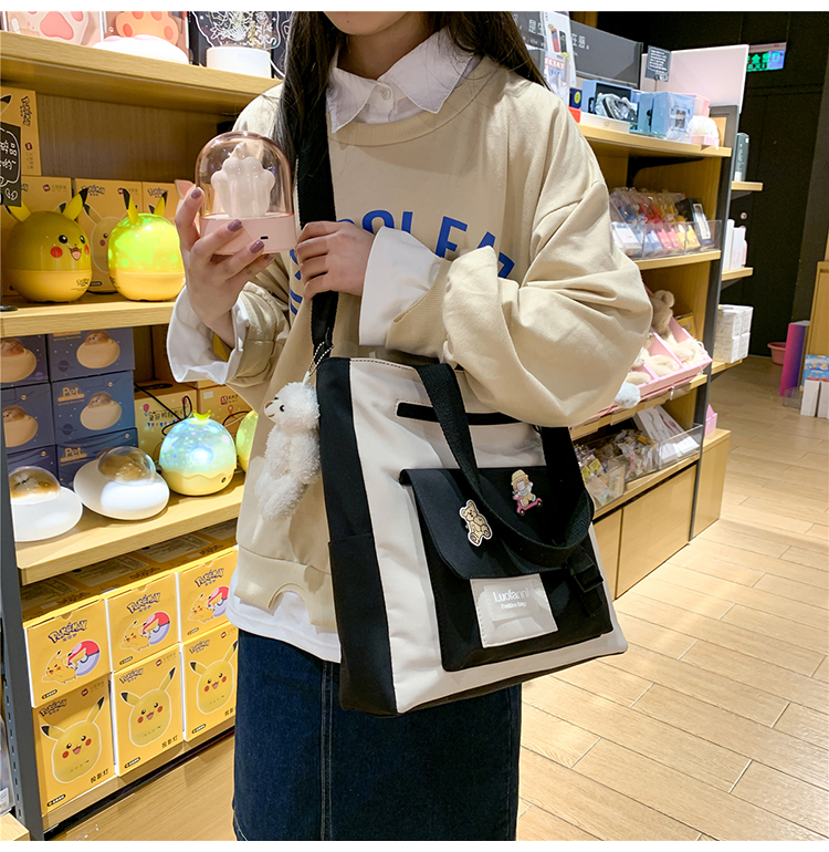 fenghouins日系书包女学生大容量百搭单肩包小学生可爱少女斜挎包帆布