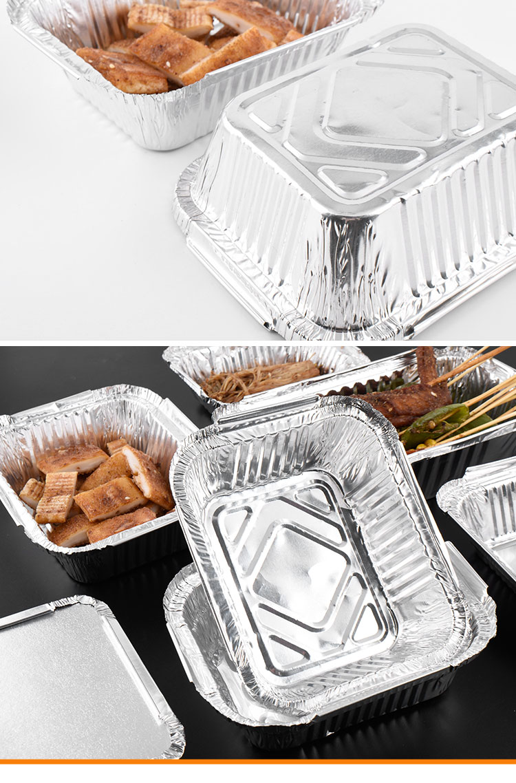 无盖450ml 20个#锡纸盒烧烤专用铝箔餐盒商用一次性长方形空气炸锅