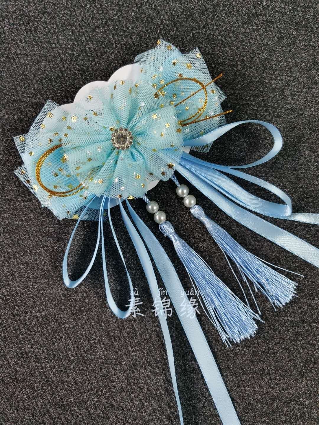 汉服头饰蝴蝶结发饰飘带头饰古风超仙汉服发夹后脑勺蝴蝶结发夹大