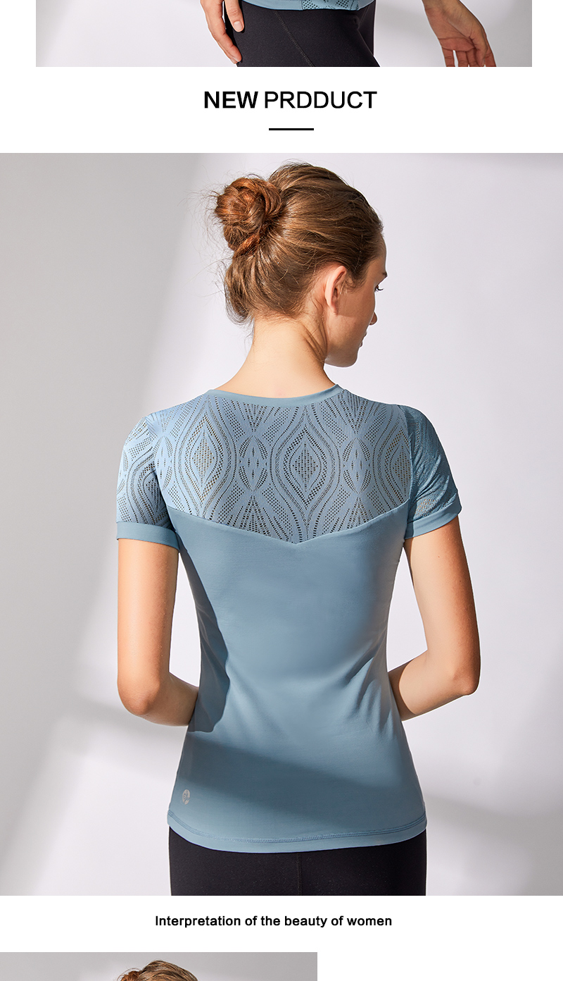 青鸟新款女瑜伽服时尚跑步运动上衣健身显瘦紧身速干短袖t恤免运费