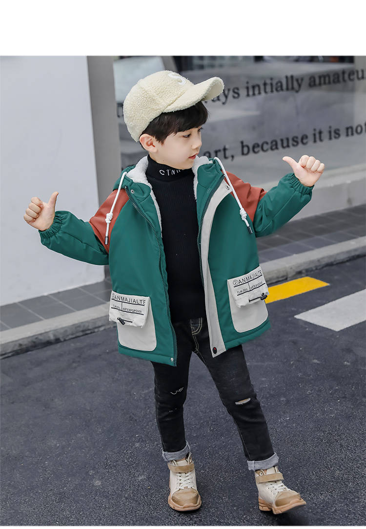 加绒童装男童风衣外套秋冬装2019新款中大童韩版加厚长款上衣米白色