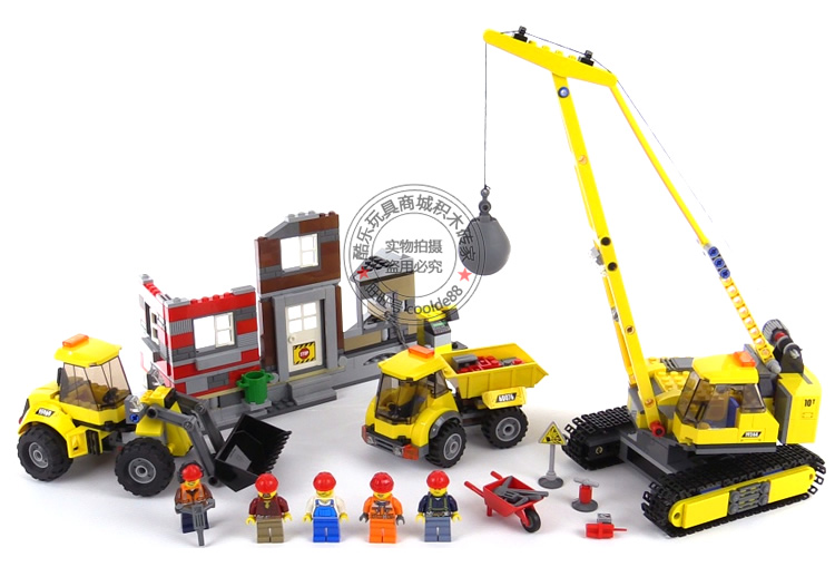 城市系列大型工程现场卡车建筑起重机兼容乐高拼装积木玩具60076 城市