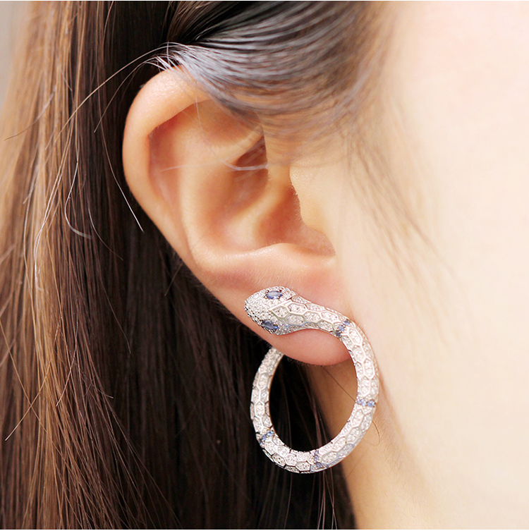 杨幂同款apmmonaco蓝眼灵蛇耳环高级轻奢银耳饰女蛇形耳钉垂坠礼物送