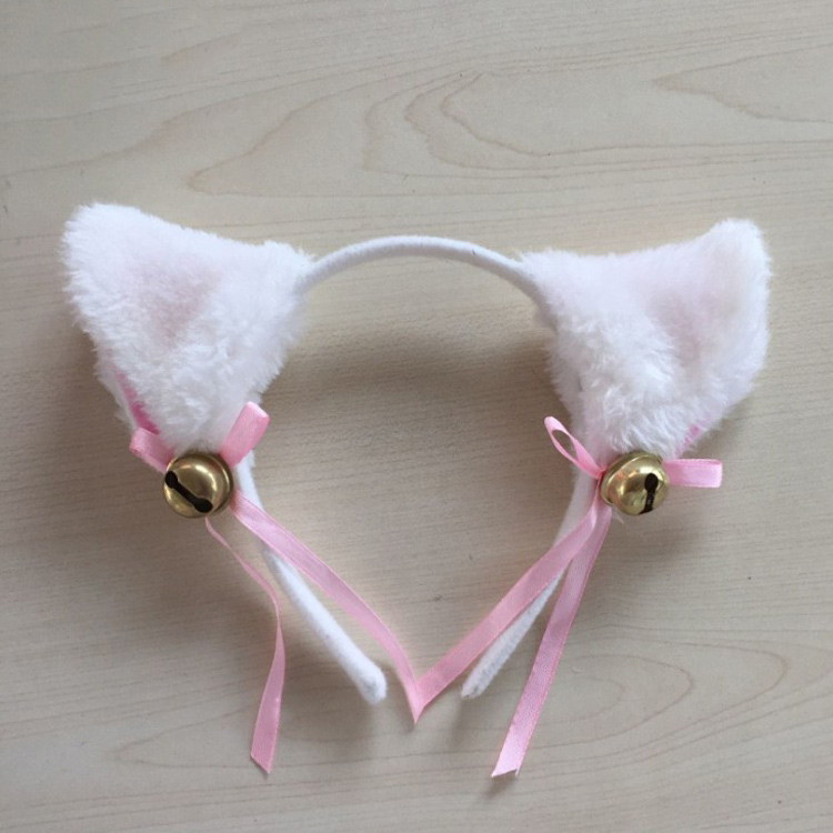 动漫cos猫娘女仆头饰洛丽塔日系毛绒铃铛猫耳朵发箍狐狸兽耳发夹 白色