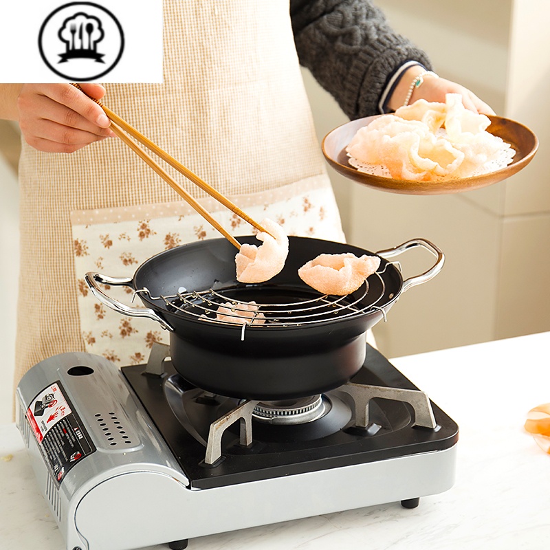 敬平 日式天妇罗油炸锅家用锅炸锅家用 小含滤油架电磁炉通用