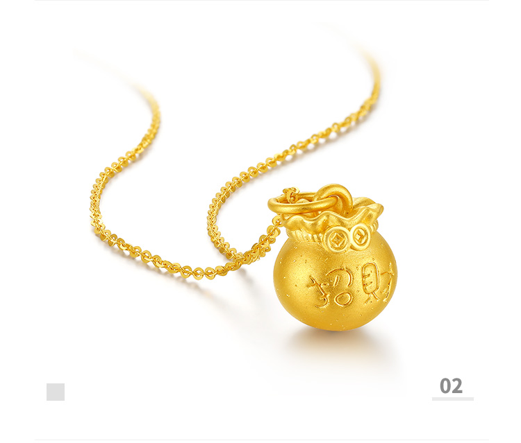 周大生定价黄金吊坠硬足金福袋吊坠项链女士款项链自戴送长辈