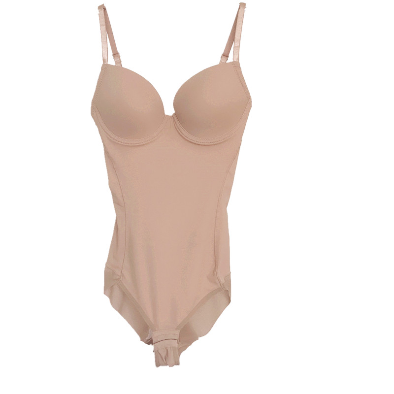 大码超薄连体塑身衣收腹紧身衣美体内衣带文胸薄罩杯吊带瘦身衣女