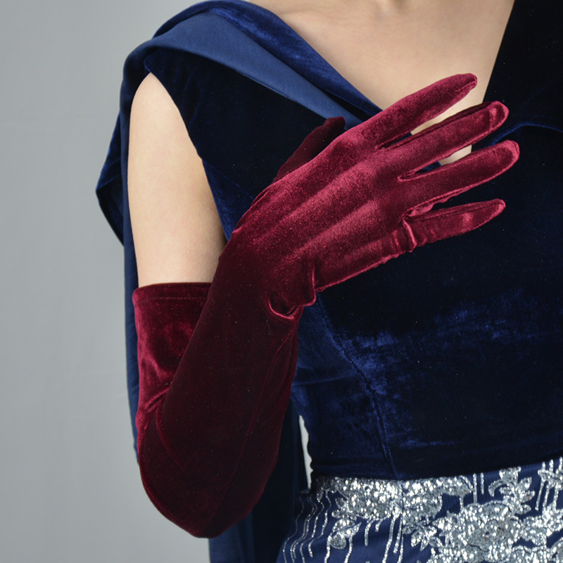 黑色19cm60cm金丝绒手套女生长款薄秋冬加厚复古男赫本天鹅绒触控屏高
