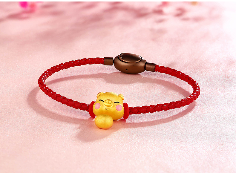 萃华金店足金黄金转运珠十二生肖元宝猪手串不含皮绳