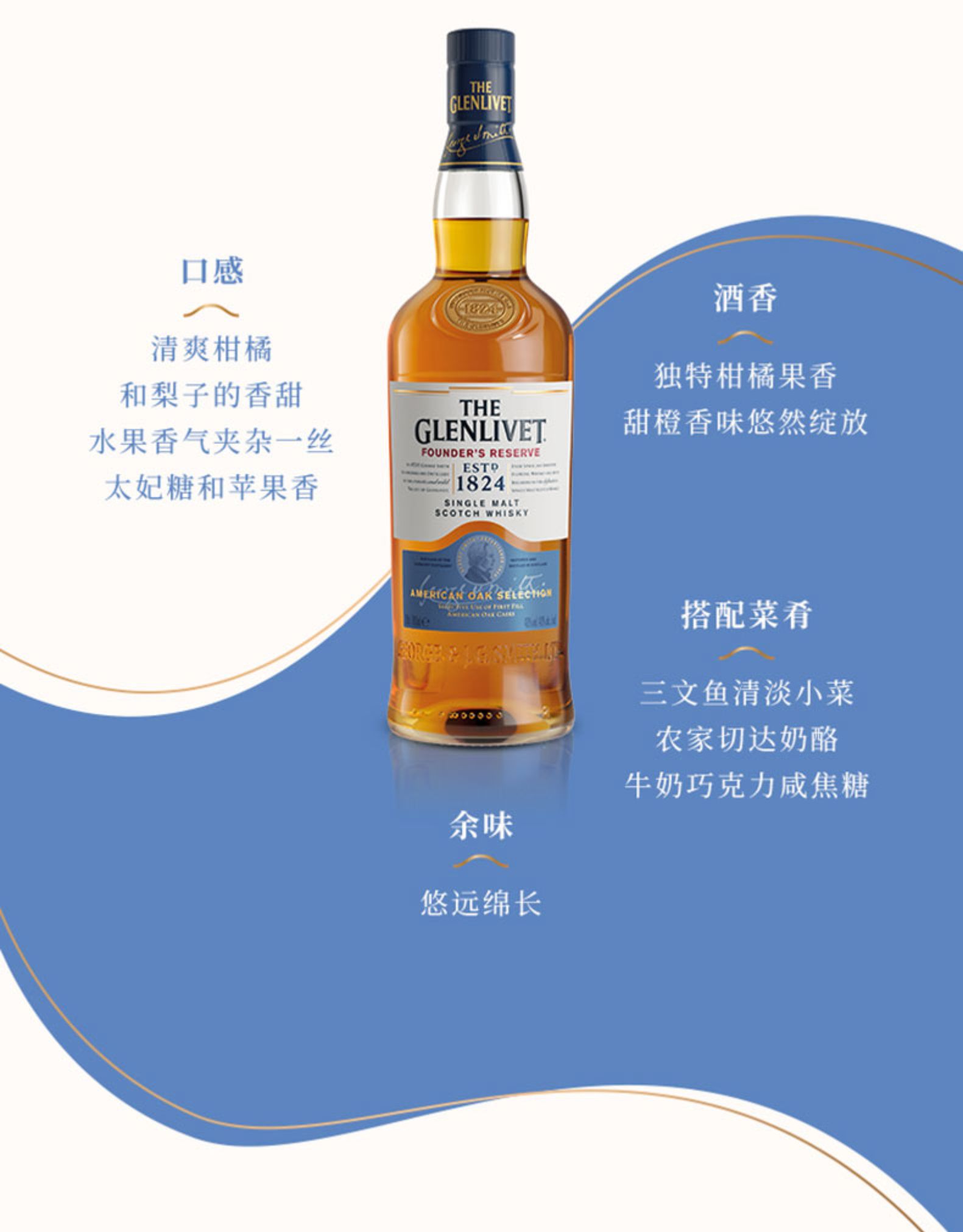 格兰威特(glenlivet)洋酒 格兰威特1824 创始人甄选 单一麦芽威士忌