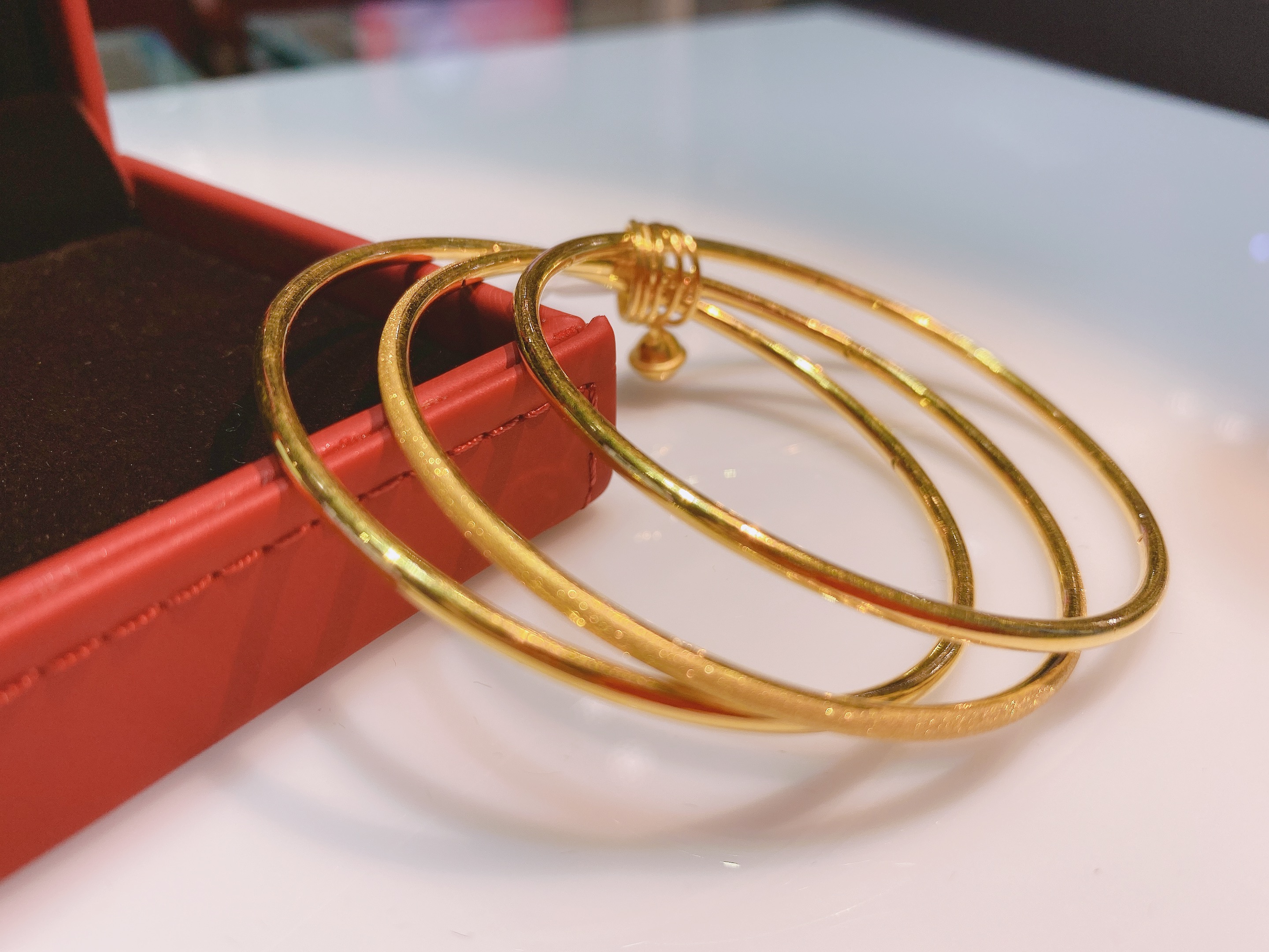 中港宝生珠宝黄金手镯女三生三世爱心三环手链3d硬金女镯结婚送礼送