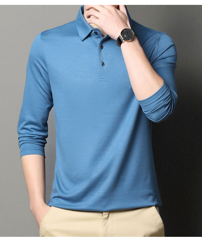 恒源祥男士t恤 恒源祥桑蚕丝长袖t恤男春秋款商务休闲冰丝翻领体恤冬