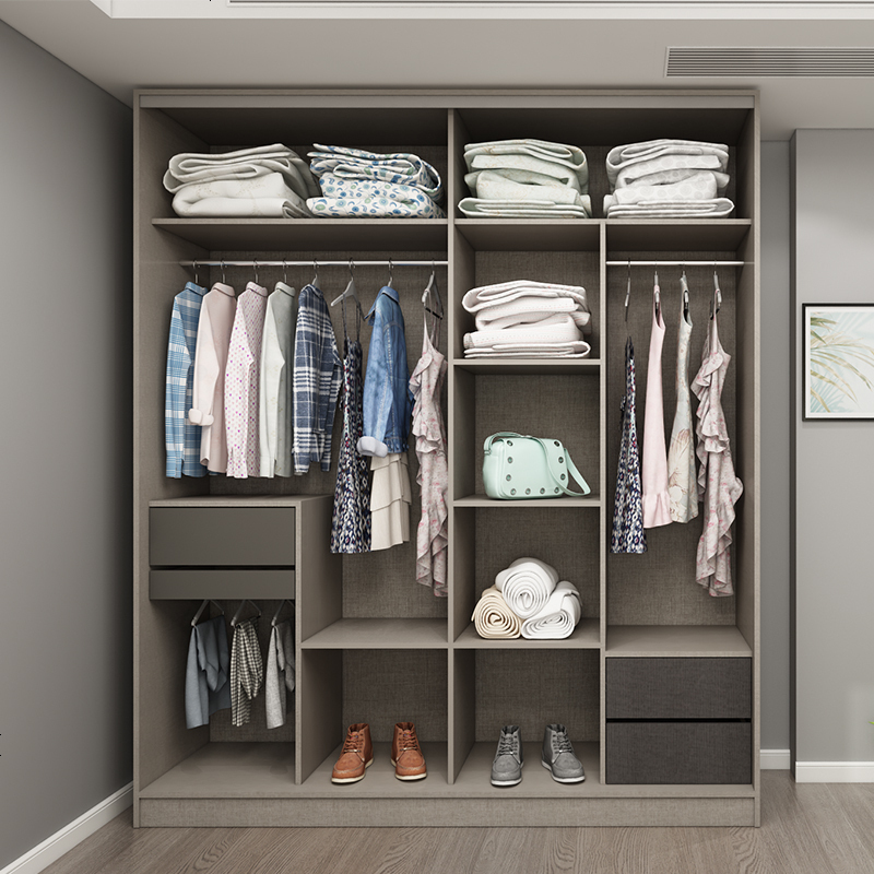 整体推拉移衣柜家用现代简约大衣橱卧室组装实木质衣柜子定制