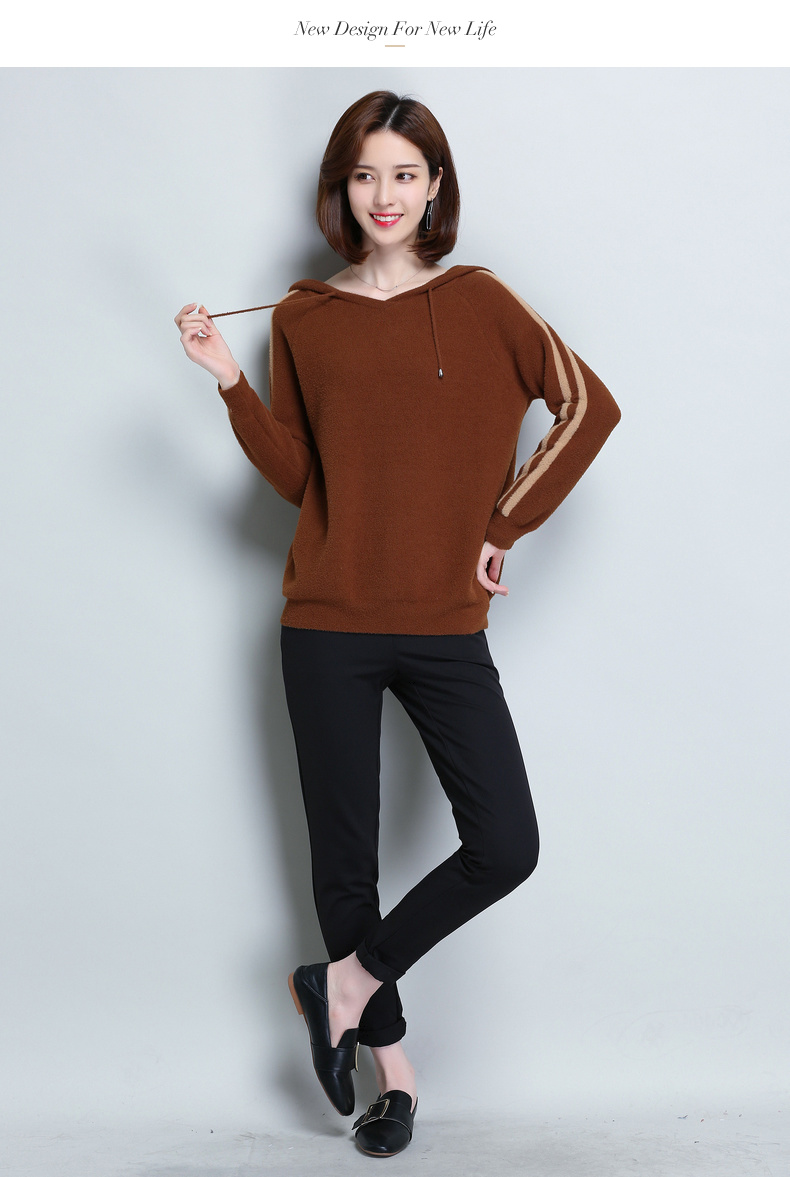 恒源祥女士连帽卫衣2018秋季新款韩版拼色套头长袖短外套休闲上衣