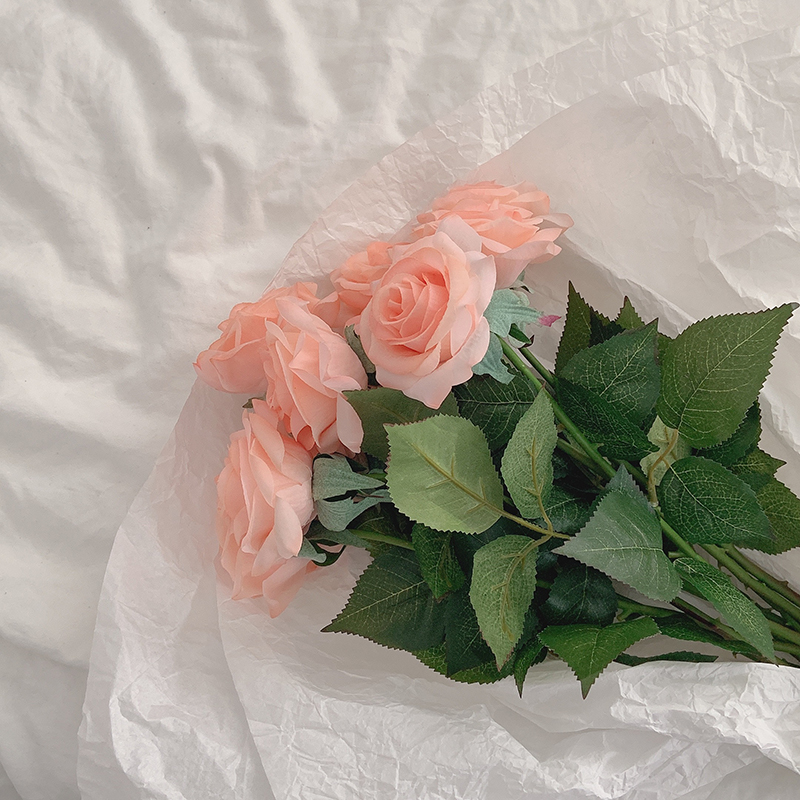 三维工匠粉色玫瑰 ins博主同款韩风少女心卧室装饰摆拍仿真花逼真假花