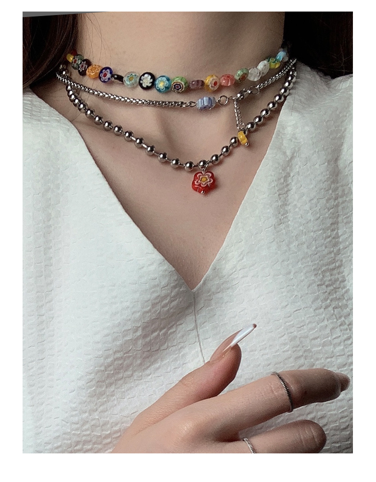 jsister千禧年琉璃花彩色叠戴项链女韩国个性百搭项圈嘻哈锁骨链项链1