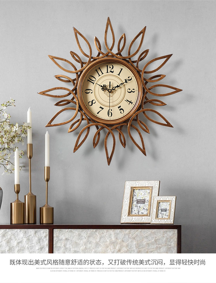 hkfx 美式时尚创意时钟卧室静音钟表挂钟客厅家用轻奢艺术挂表挂墙