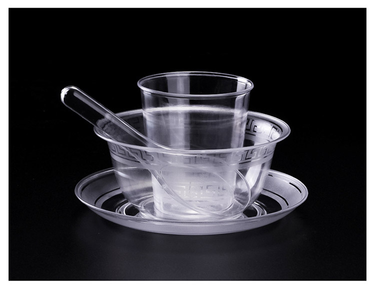 一次性水晶餐具加厚透明硬塑料杯碗勺碟筷套装简约便携餐具塑料碗