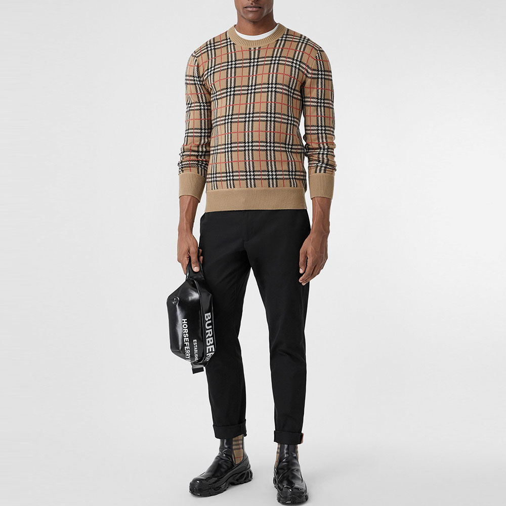 burberry博柏利男装休闲裤奢品巴宝莉男士拼色饰边裤子长裤8018098