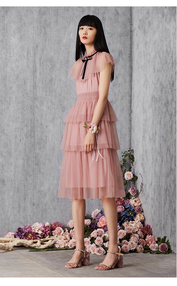 菲儿女装2020夏装中长款无袖连衣群蓬蓬裙蛋糕裙仙女连衣裙