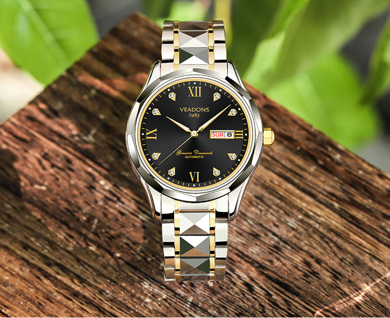 正品威顿veadons机械表男士手表全自动机械表时尚商务双历男表防水