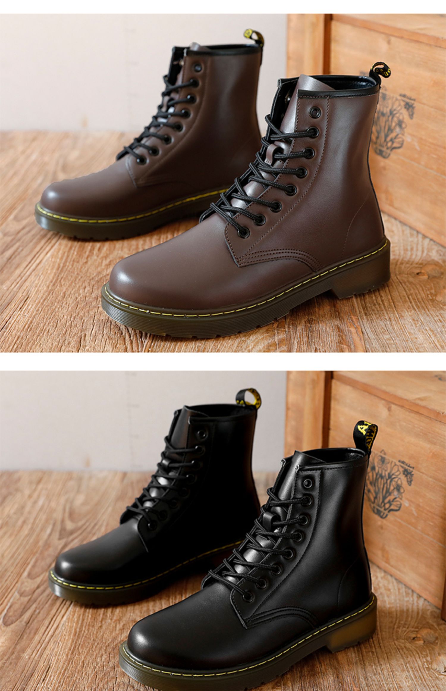 述雅春季马丁靴男黑色情侣高帮烟囱鞋子潮流百搭青年中帮耐磨切尔西靴