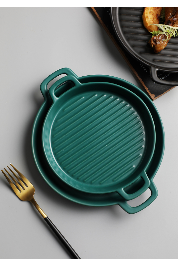 披萨盘北欧双耳烤盘披萨盘圆形菜盘子碟子创意烤箱用陶瓷餐具微波炉