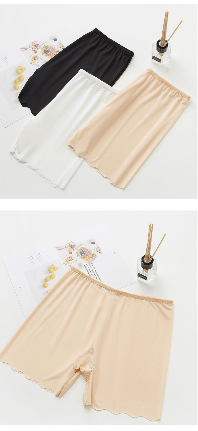声缎女士打底裤 冰丝无痕蕾丝防走光安全裤女学生内穿打底保险短裤可