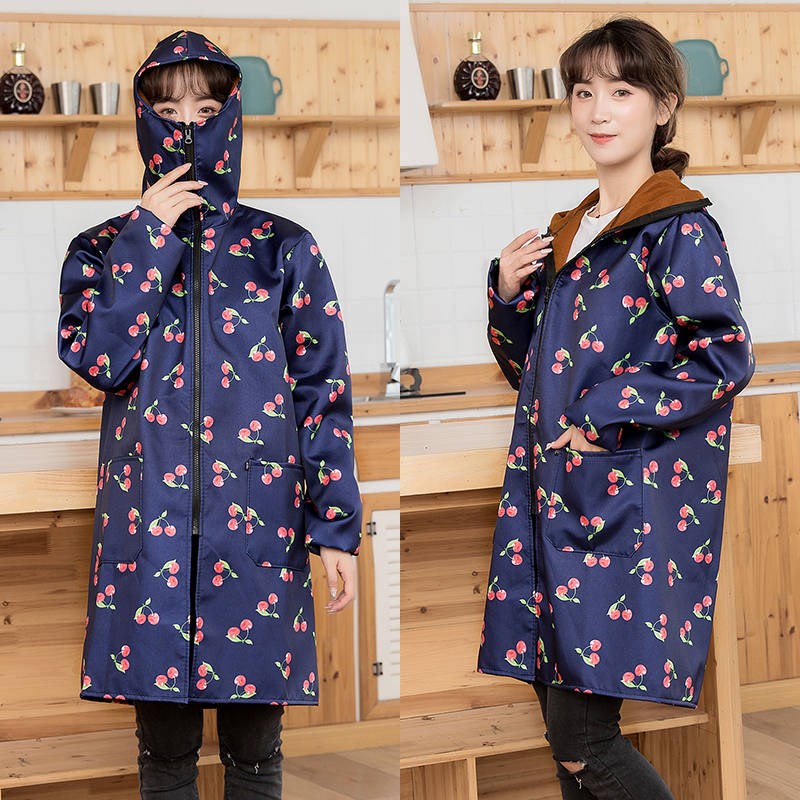 罩衣成人女防水加绒加厚外穿围裙长袖厨房做饭防油女士上班工作服