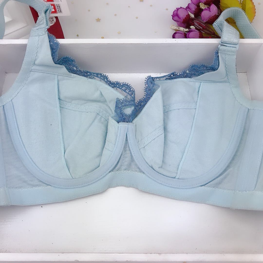 丽人内衣女有钢圈大码聚拢调整型收副乳上托胸罩薄款文胸湖蓝色36c