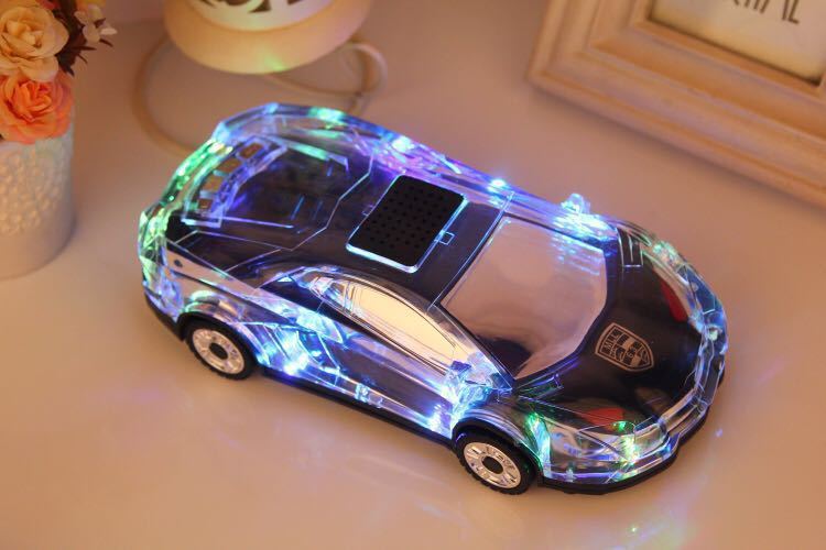 炫彩水晶小汽车模型蓝牙音响七彩灯光音箱迷你兰博基尼跑车低音炮
