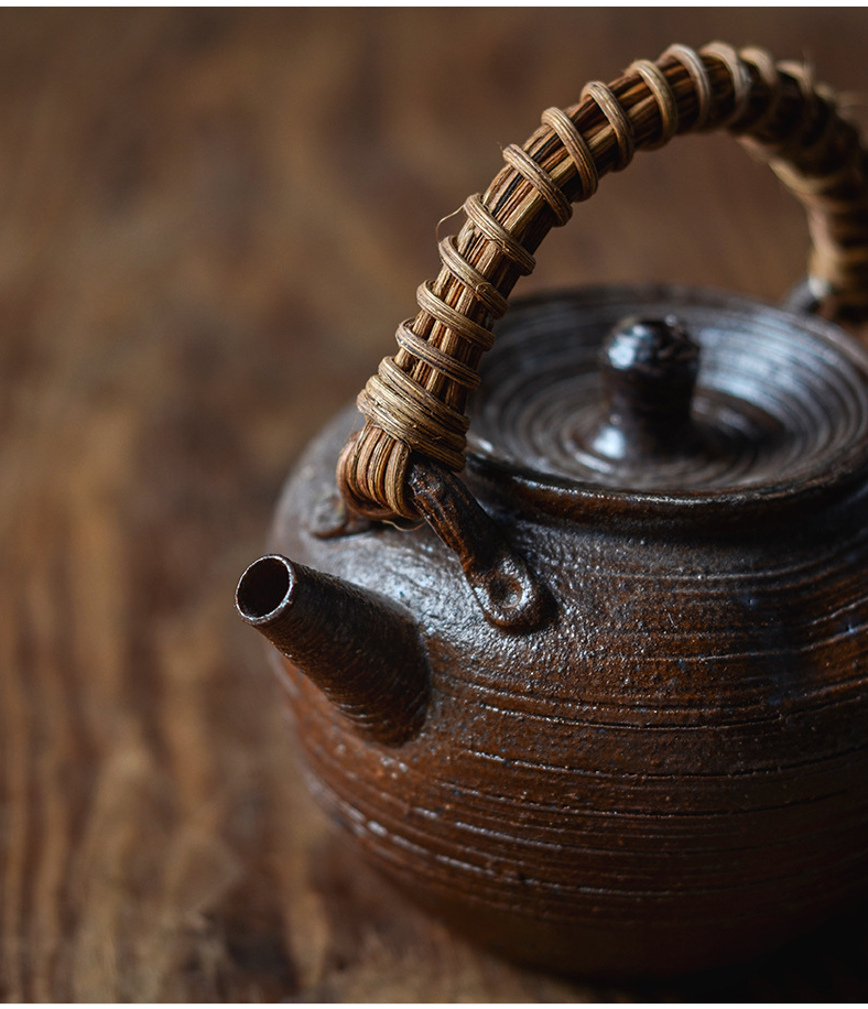 美帮汇藤编提梁壶纯手工粗陶煮茶壶烧水