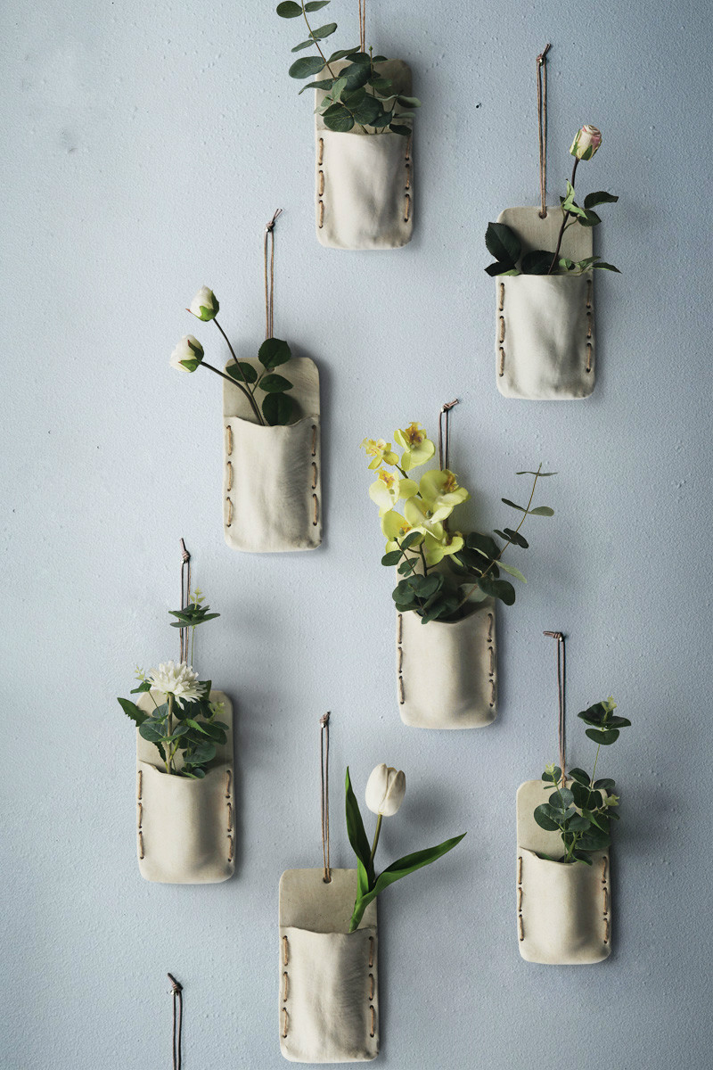 吊挂花盆创意插花挂绳花器墙上陶瓷花器吊盆壁挂花盆植物壁饰