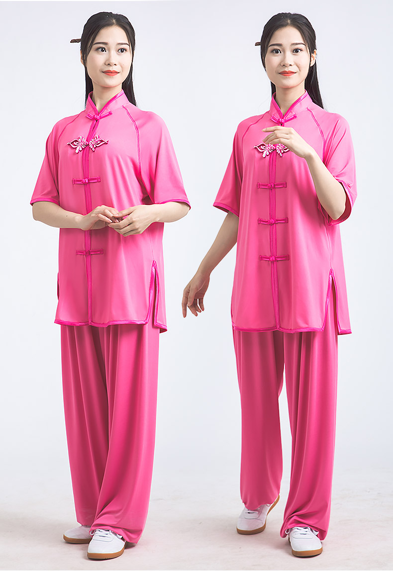 太极服女牛奶丝夏季飘逸太极拳练功服男中老人武术表演服免运费