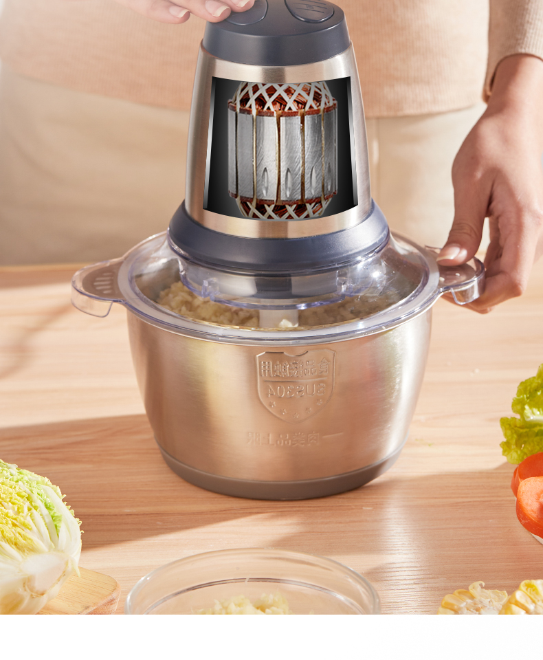 绞肉搅拌料理机不锈钢多功能家用自动小型打肉馅碎菜蒜蓉泥辣|简约白
