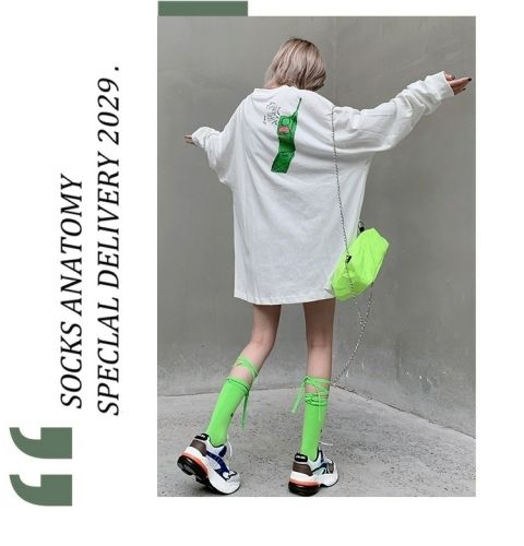 《plusox 秋冬新品洛丽塔交叉绑带袜子女ins吸睛潮袜 小腿袜 中筒袜