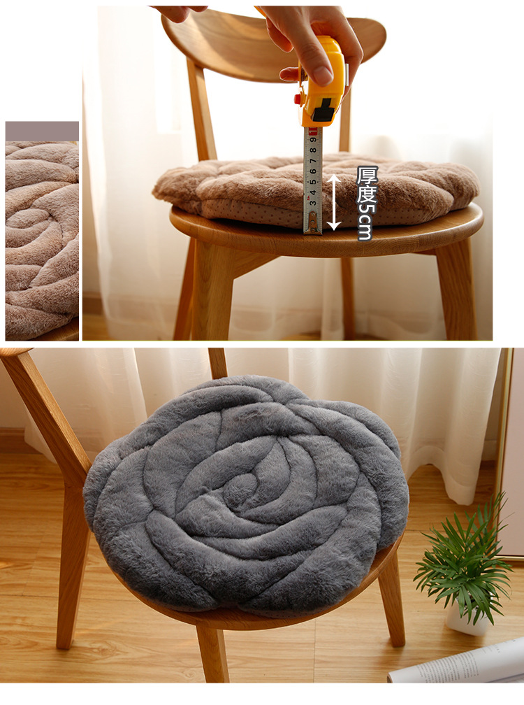 购物节】玫瑰花坐垫办公室椅子垫秋冬季榻榻米毛绒加厚坐垫椅垫地垫