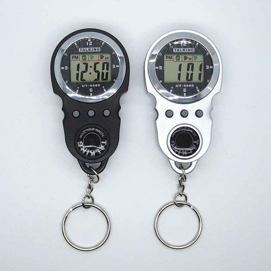 语音报时表钥匙扣报时器老人讲话手表盲人语音手表儿童学生闹钟表黑色