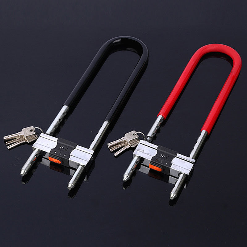 加粗加长玻璃门锁双开门大插锁u型锁店商铺用防盗锁拉手锁把手锁短款