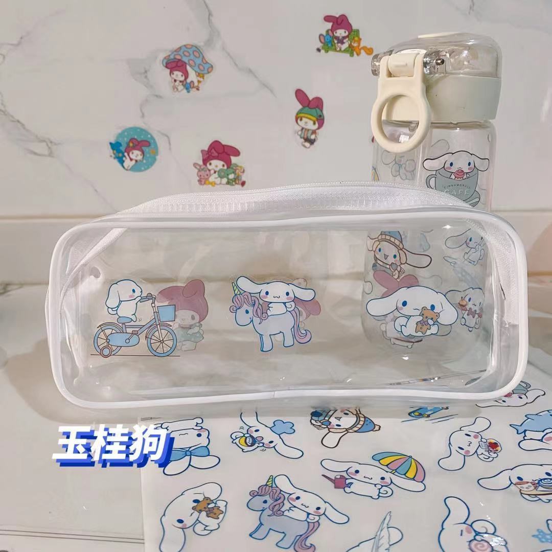 喻娄日系is玉桂狗透明笔袋女生高颜值大容量网红简约可diy学生文具盒