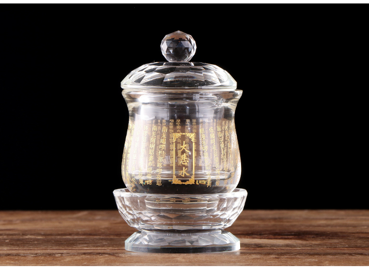 佛具佛教用品圣水杯供佛杯水晶莲花大悲咒供水杯佛前观音水杯 莲花底