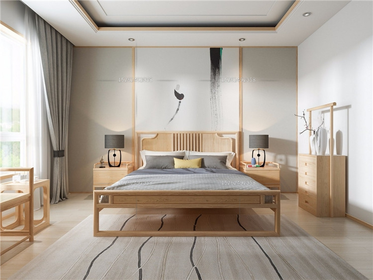 新中式架子床实木18米禅意双人床卧室名宿客栈酒店全屋家具