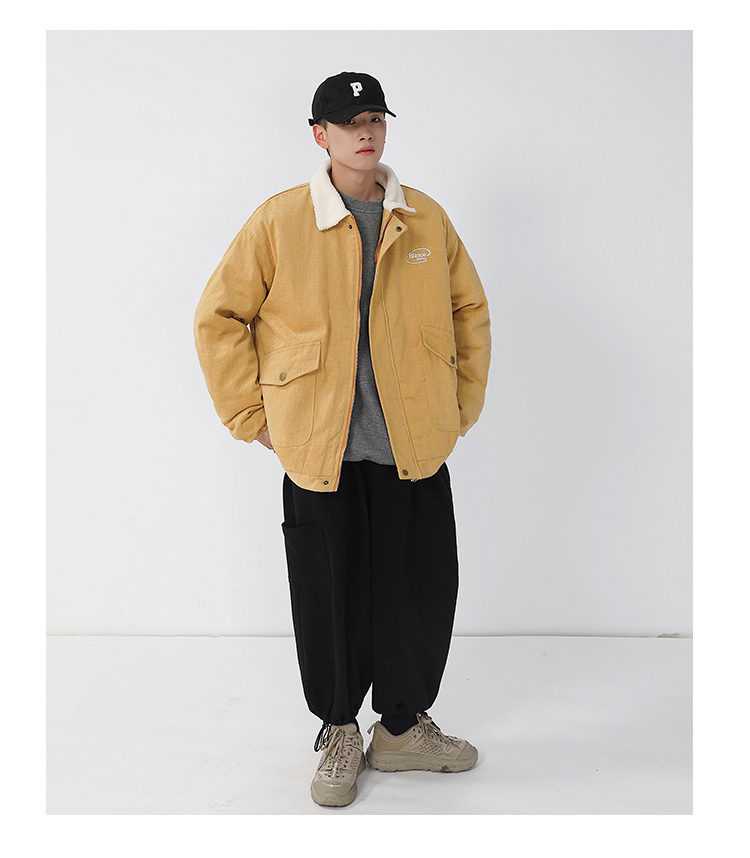 2019冬季新款日系男装羊羔毛翻领外套男士百搭宽松加厚夹克潮上衣 林