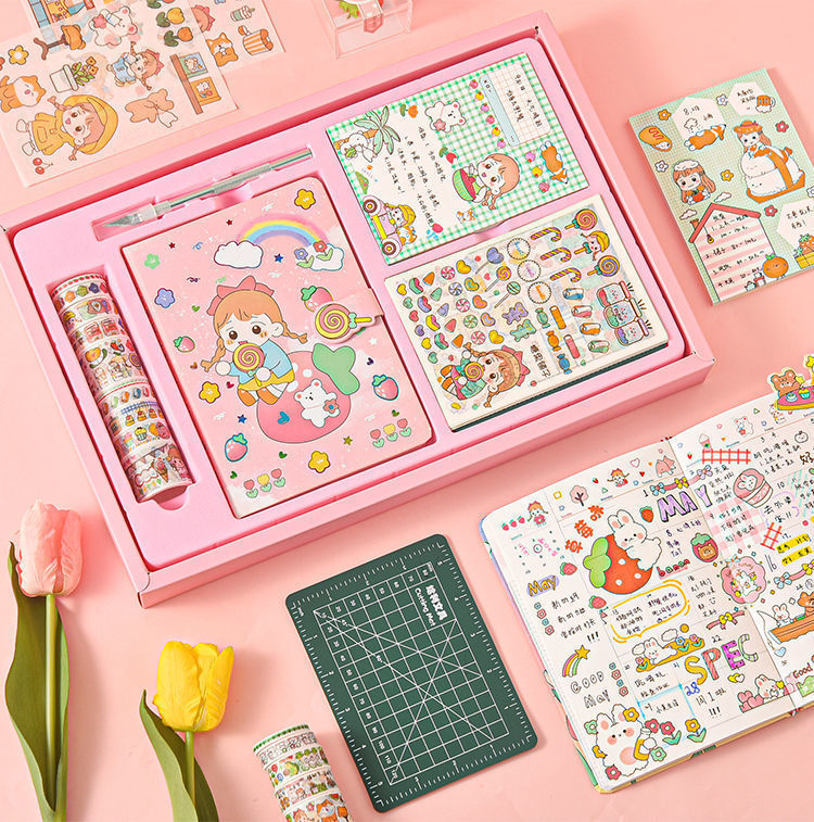 可爱仙女手账本套装全套便宜高颜值网红手帐本少女心学生笔记本子玻璃